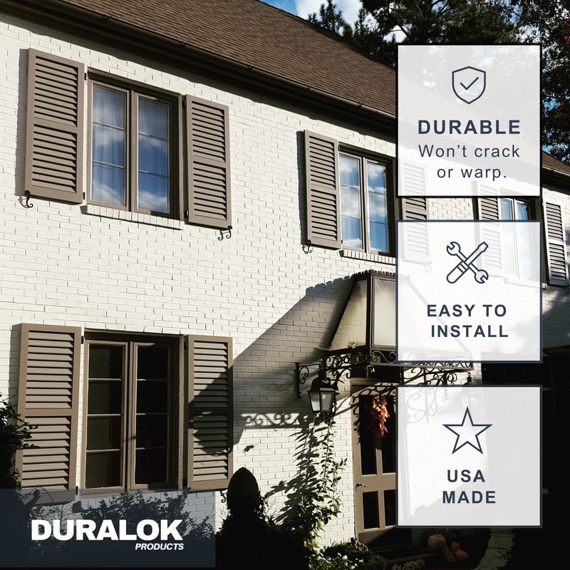 Duralok Vinyl Exterior Shutters | One Pair | Joined Board and Batten Five Vertical Boards Window Shutters | 17.5" x 64" | Primed/Paintable | Simple Installation + Hardware Included | Made in The US