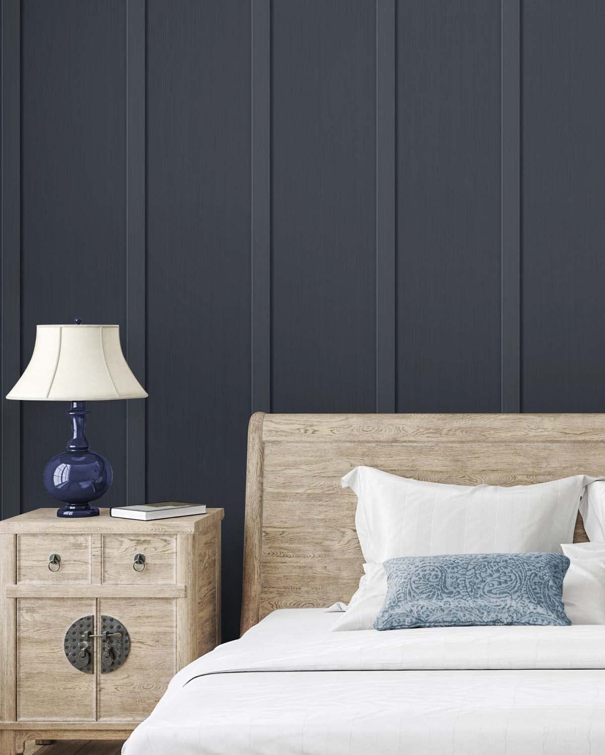 NextWall Faux Board and Batten Peel and Stick Wallpaper (Dark Blue)