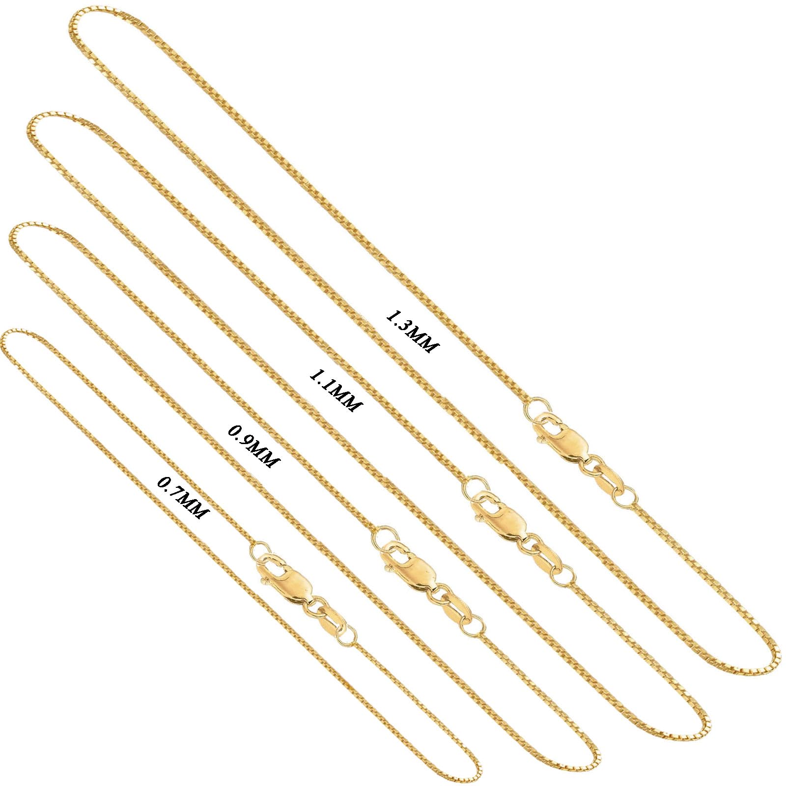 VOGREX 14K Real Solid Yellow Gold 0.7mm Box Chain Necklace with Lobster Clasp for Men and Women -16" - Grand Goldman