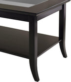Winsome Genoa Rectangular Coffee Table with Glass Top And Shelf, Espresso