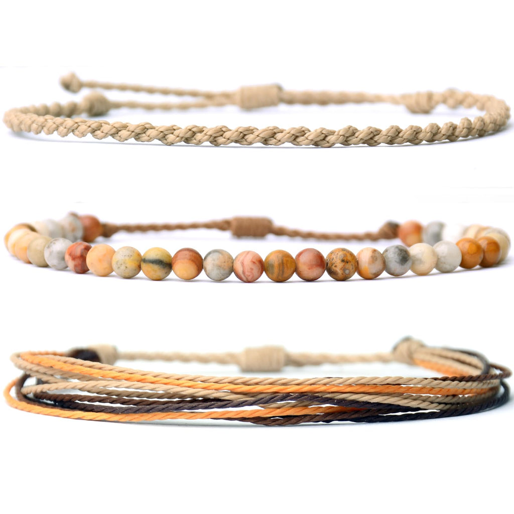 Handmade Natural Stone Beaded Healing Bracelet Gift for Men Adjustable Rope String Bracelet (Lava Rock, Adjustable)