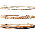 Handmade Natural Stone Beaded Healing Bracelet Gift for Men Adjustable Rope String Bracelet (Lava Rock, Adjustable)