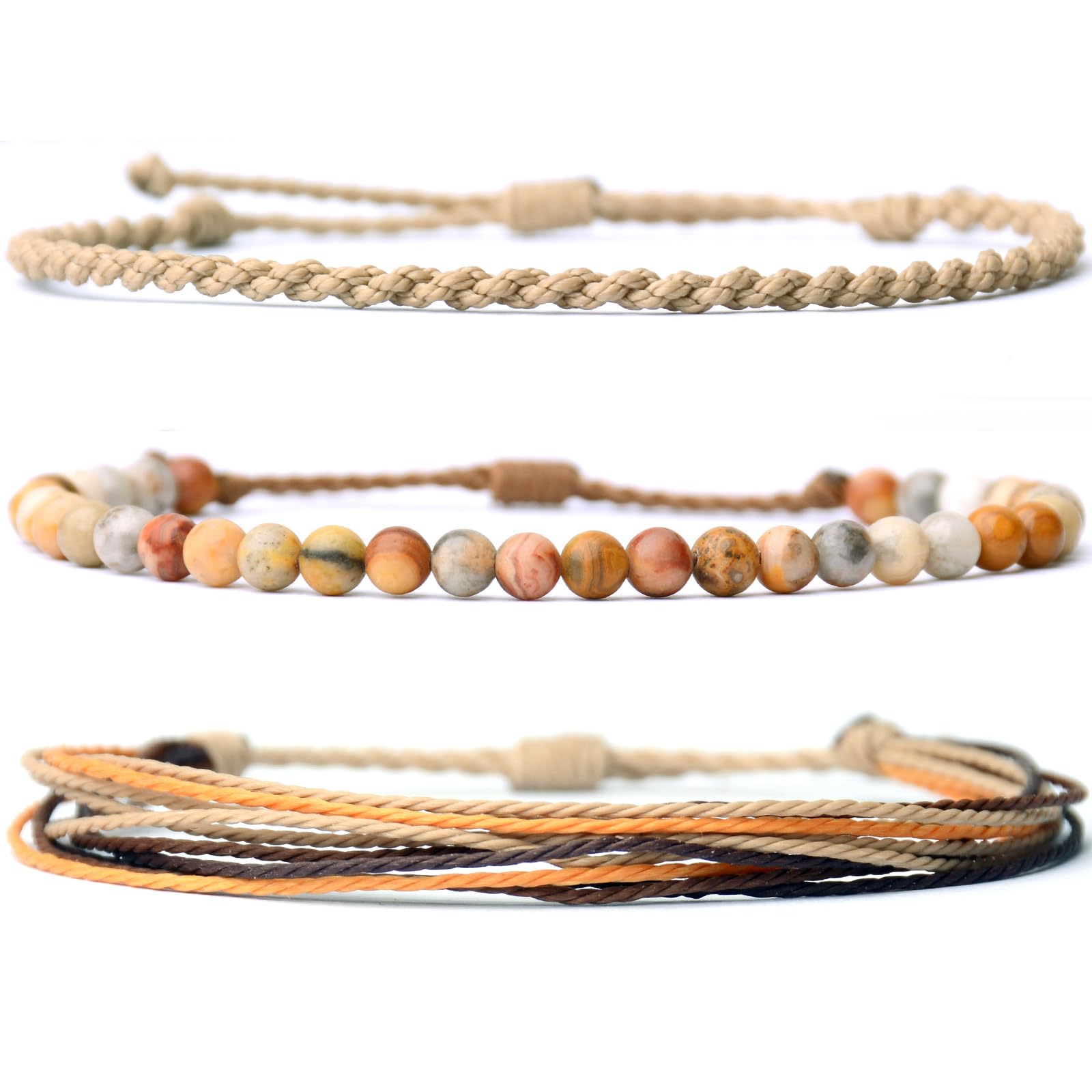 Handmade Natural Stone Beaded Healing Bracelet Gift for Men Adjustable Rope String Bracelet (Lava Rock, Adjustable)