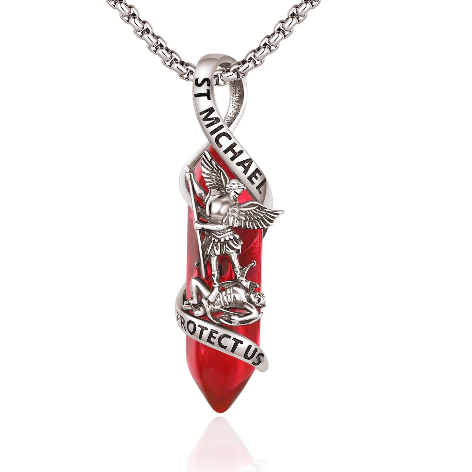 St Michael Necklace 925 Sterling Silver Archangel Michael Pendant Healing Crystal Point Saint Michael Necklace Amulet Protection Catholic Jewelry for Men Women