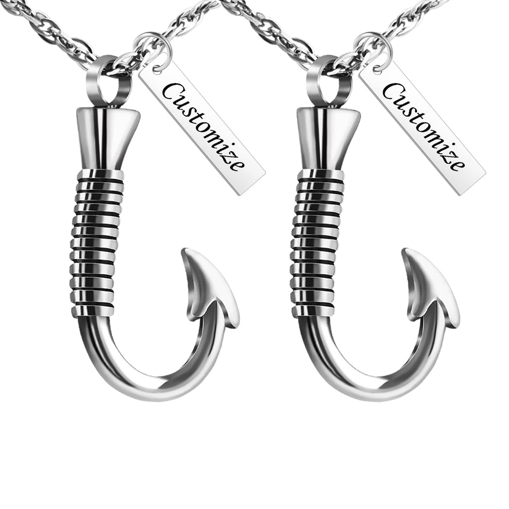 abooxiu Fishing Hook Urn Necklace for Ashes Fish Hook Stainless Steel Cremation Jewelry Memorial Pendant Keepsake for Men