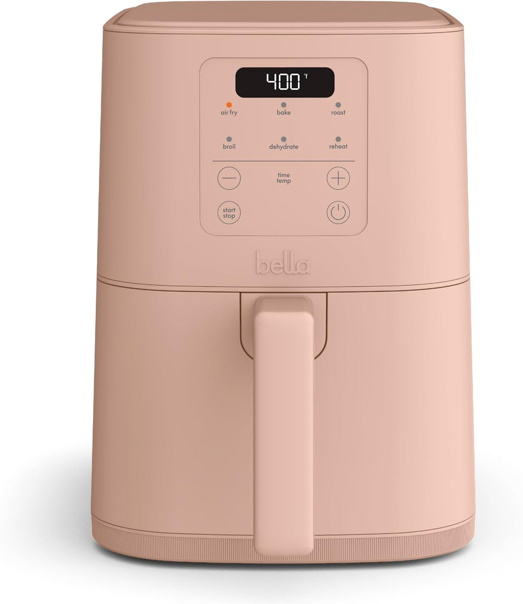 bella 4Qt Slim Air Fryer, Fits-anywhere™ Kitchenware, EverGood™ Ceramic Nonstick Coating, Adjustable Temperature, 6 Preset Cooking Options, 60 Min Auto Shutoff w Audible Tone, 3.3lb Capacity, Blossom