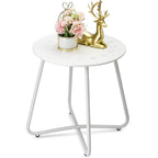 danpinera Outdoor Side Tables with Flower Cut Outs, Weather Resistant Steel Patio Side Table, Small Round Outdoor End Table Metal Side Table for Patio Yard Balcony Garden Navy Blue