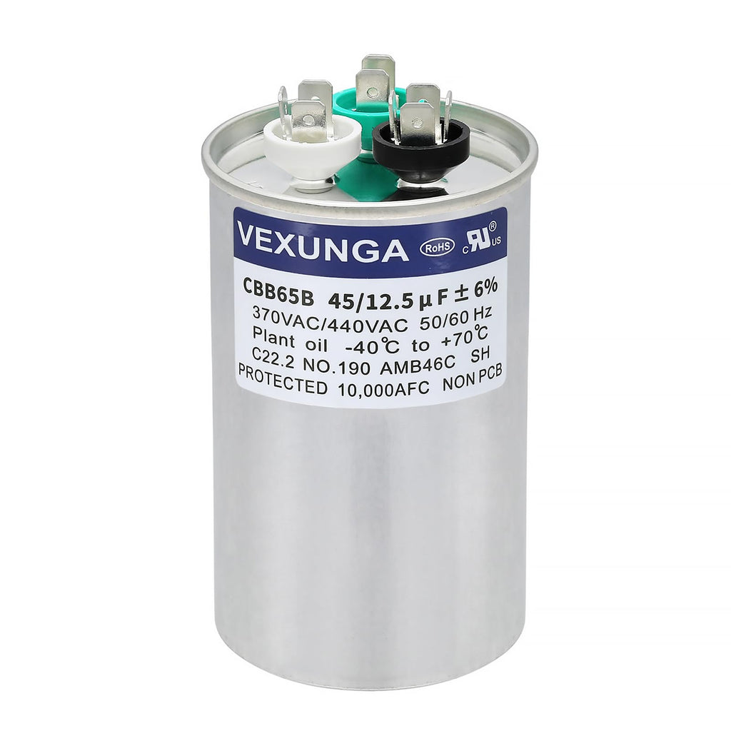 45/5 uF 45+5 MFD 370V or 440V Dual Run Start Round A/C Capacitor 45 5 uF 370 440 Volt VAC CBB65B Air Conditioner Capacitors for AC Unit Fan Motor Start or Heat Pump or Condenser Straight Cool