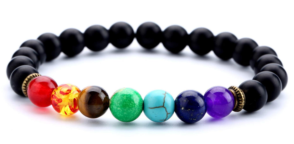 Hamoery Men Women 8mm Lava Rock 7 Chakra Beads Chakra Bracelet Braided Rope Natural Stone Yoga Bracelet Bangle