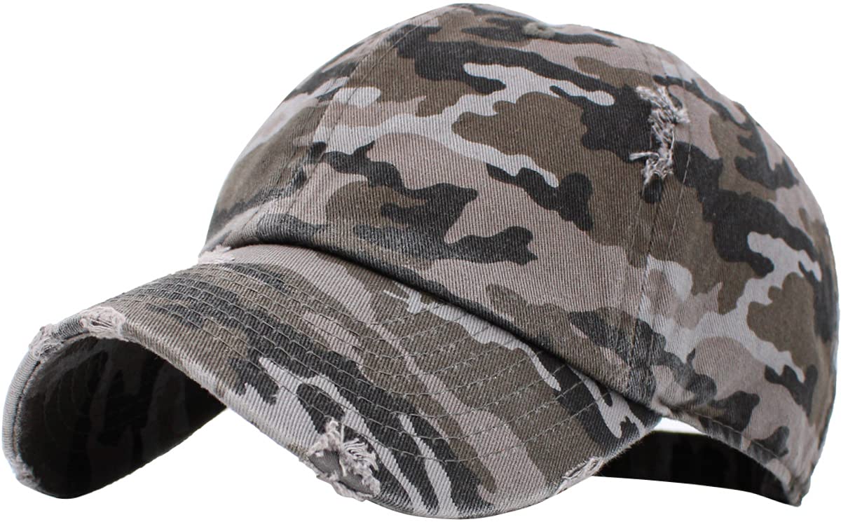 Casquette de baseball en coton vintage lavé KBETHOS KBE-VINTAGE BLK-CAM, camouflage noir