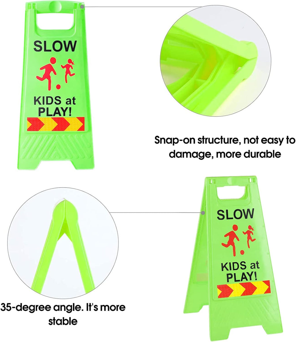 Slow Kids at Play Signs for Street, Double-Sided Text and Graphics with Reflective Tape, Children at Play Safety Sign for Neighborhoods Schools Park Sidewalk Driveway (2-Pack Green)