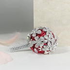 Ansuma Rhinestone Wrist Corsage Boutonniere Set, Crystal Brooch Decorated Satin Rose Flower for Bride Bridesmaid Bridegroom Wedding Prom Party Bridal Shower Anniversary (Burgundy)