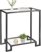 2 Tier Rectangular Side Table, Black End Table with Glass Top, Modern Metal Clear Coffee Tables，Small Accent Tables for Living Room, Bedroom, 22" x 12.4" x 24"