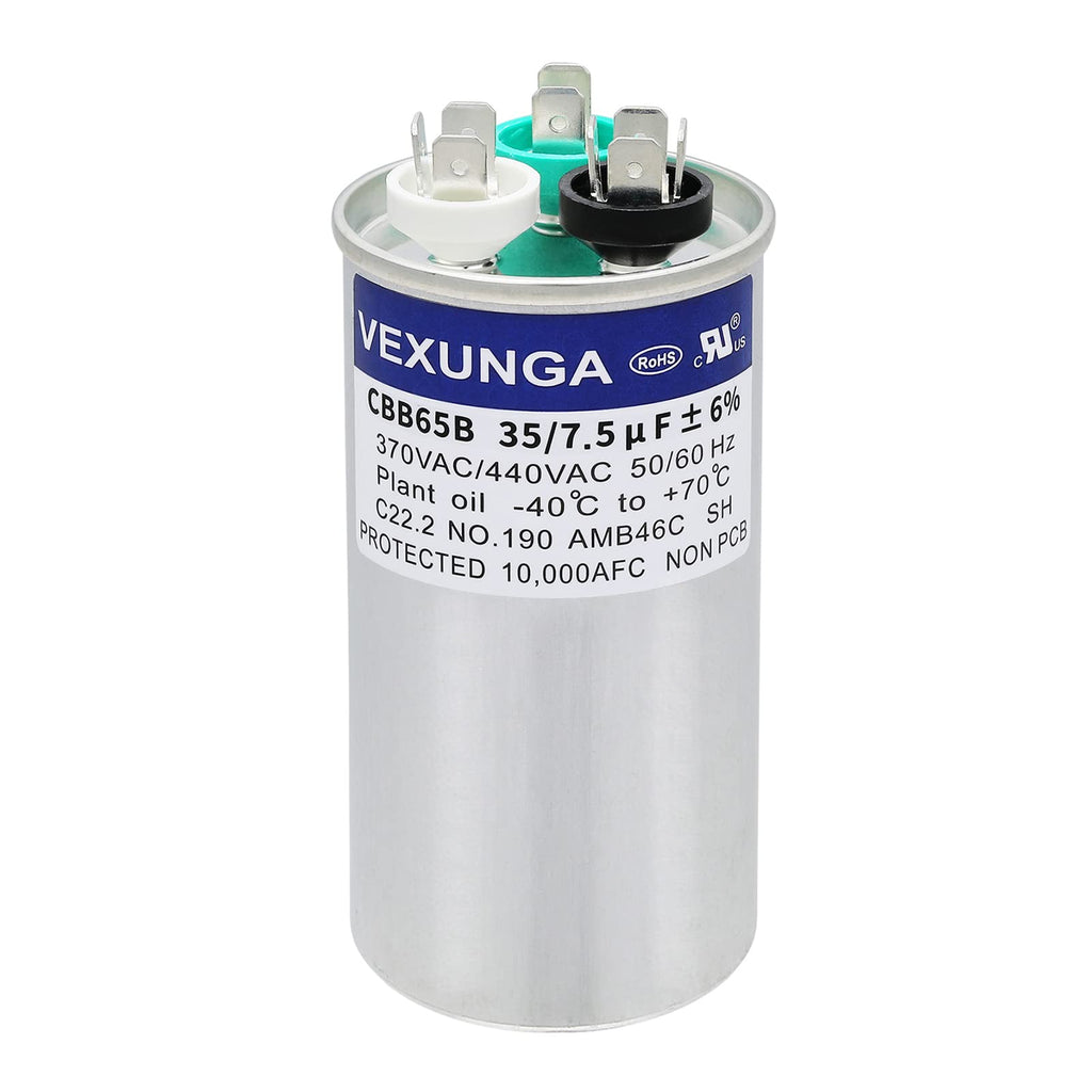 45/5 uF 45+5 MFD 370V or 440V Dual Run Start Round A/C Capacitor 45 5 uF 370 440 Volt VAC CBB65B Air Conditioner Capacitors for AC Unit Fan Motor Start or Heat Pump or Condenser Straight Cool