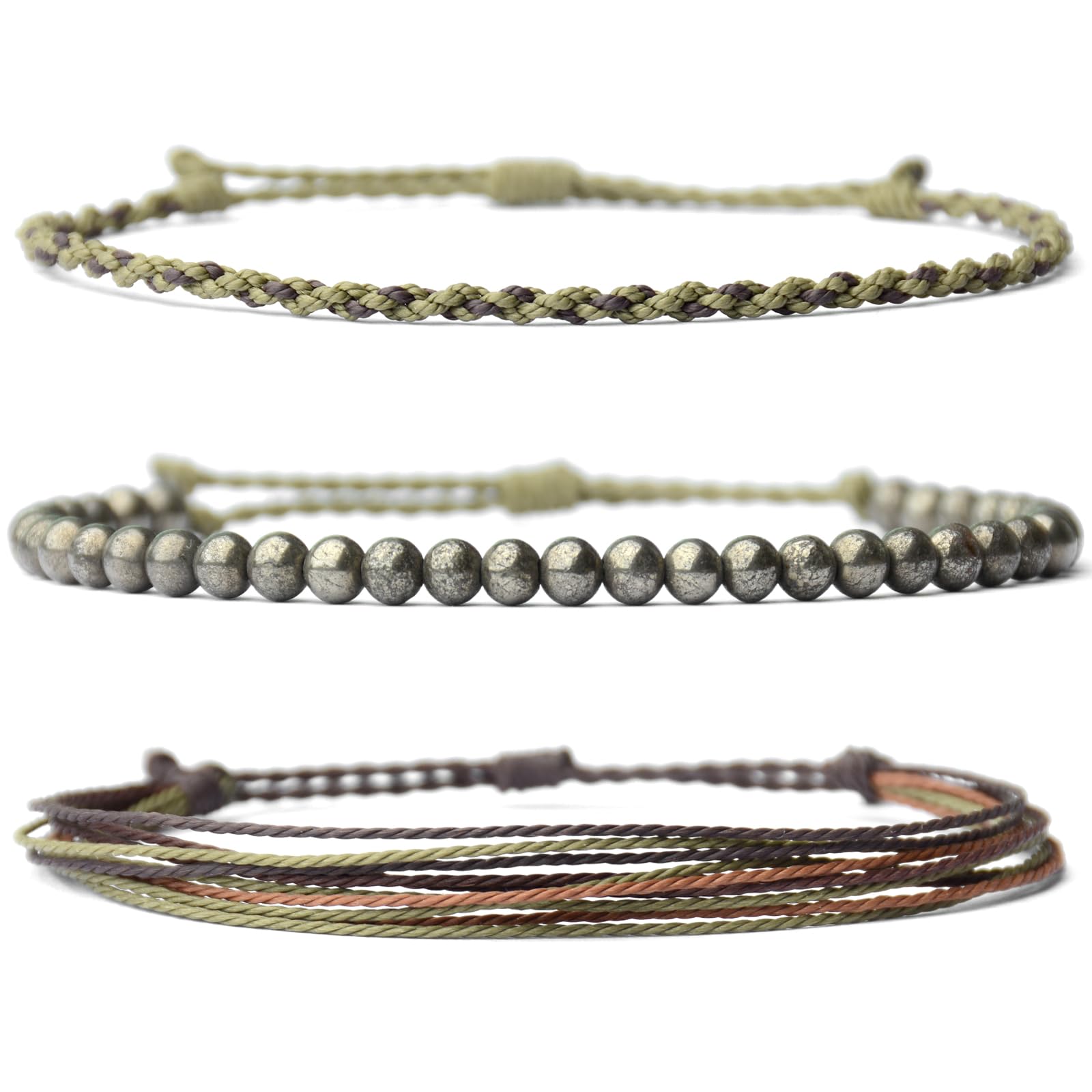 Handmade Natural Stone Beaded Healing Bracelet Gift for Men Adjustable Rope String Bracelet (Lava Rock, Adjustable)