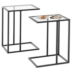 C Table Glass End Table, Couch Side Table, Tempered Glass Snack Side Table with Metal Frame, TV Tray Table for Small Space, Sofa Couch Side Tableand Bed Side Table(Black)