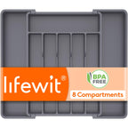 Lifewit Silverware Drawer Organizer, Expandable Utensil Tray for Kitchen, BPA Free Flatware and Cutlery Holder, Adjustable Plastic Storage for Spoons Forks Knives, 8.5-14 x 12", Black