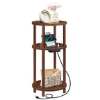 HOOBRO Set of 2 Small Round Side Tables with Charging Station, 3-Tier Round Bamboo End Tables, Easy Assembly, for Living Room, Bedroom, Apartment, Natural YL152UBZP201