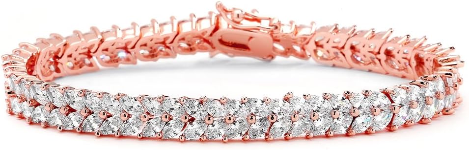 Mariell Cubic Zirconia Rose Gold Plated Tennis Bracelet for Women - Bridal, Wedding or Everyday Jewelry