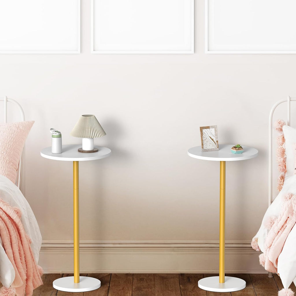 White Small Round Side Table Set of 2 Pedestal Drink End Table for Small Space Round Cocktail Coffee Table for Living Room Nightstand Bedside Table for Sofa, Bedroom and Balconty