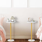 White Small Round Side Table Set of 2 Pedestal Drink End Table for Small Space Round Cocktail Coffee Table for Living Room Nightstand Bedside Table for Sofa, Bedroom and Balconty