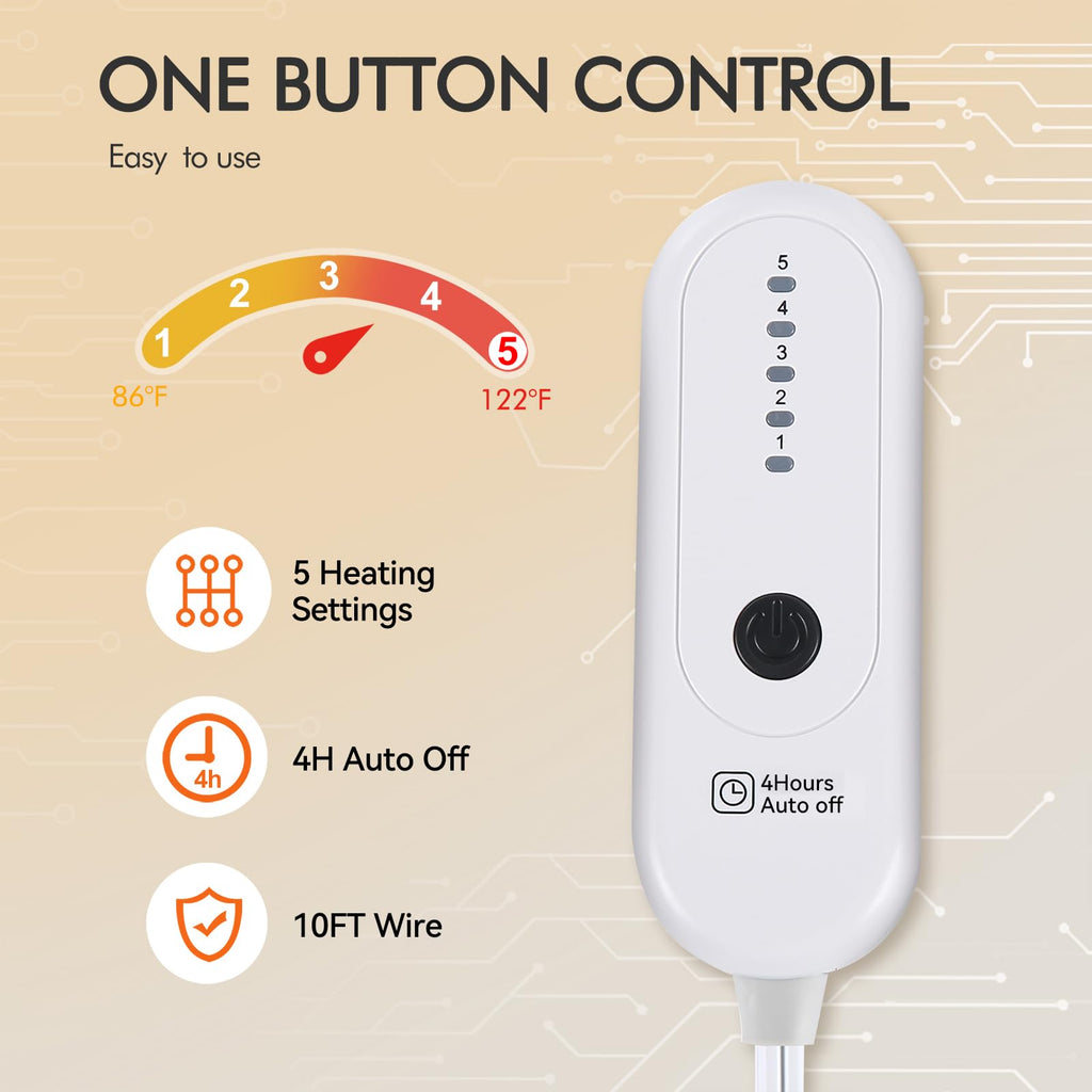 Coperta Elettrica Riscaldata Plaid con 5 Livelli di Riscaldamento e Spegnimento Automatico dopo 4 Ore, Plaid Riscaldato 50"x60" con Certificazione ETL e FCC per Casa e Ufficio, Lavabile in Lavatrice, Grigio Scuro