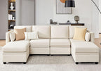 Modular Sectional Sofa with Storage, U Shaped Sectional Couch for Living Room, Convertible Modular Sofa Couch with Ottomans, High Supportive & Soft Sponge, 6 Seat, Beige