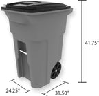Toter 25564-R1209 Residential Heavy Duty Two Wheeled Trash Can, Blackstone, 64 Gallon