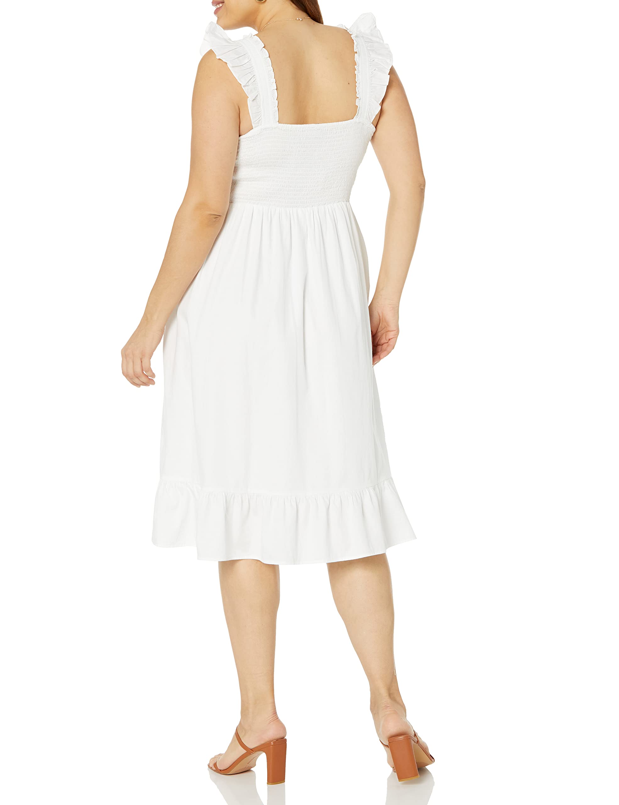 The Drop Women's Kimi Ruffled Shoulder Smocked Midi Dress, White, 2X, Plus Size