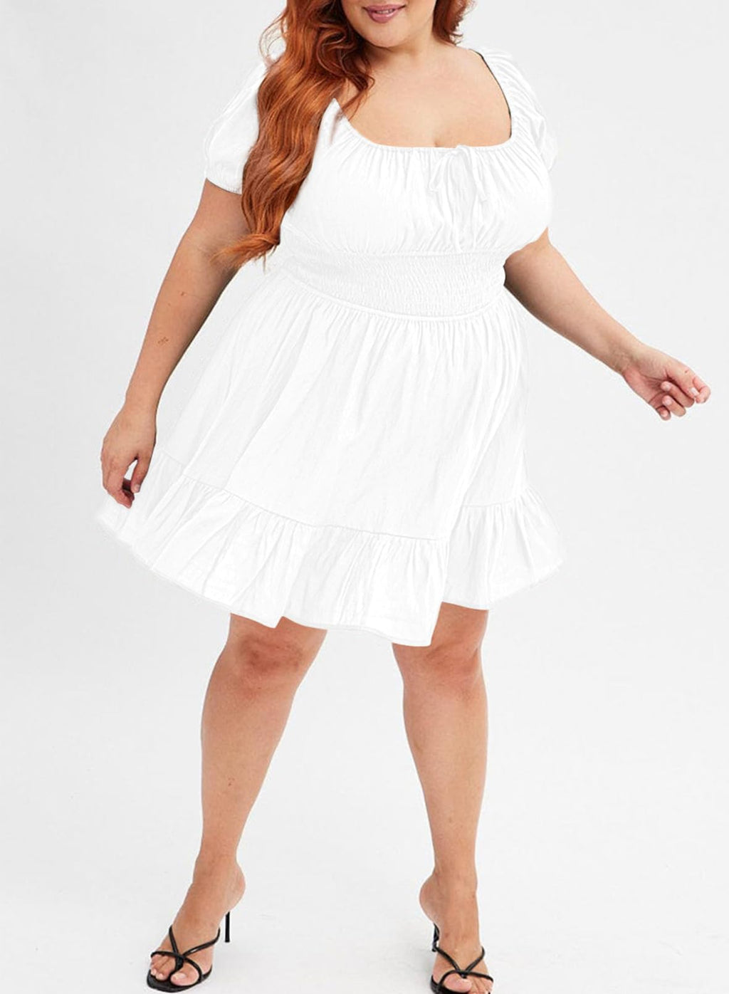 Eytino Women Plus Size Summer Dress Short Sleeve Sweetheart Neck Casual Mini Short Dresses, 2X White