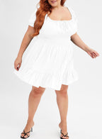 Eytino Women Plus Size Summer Dress Short Sleeve Sweetheart Neck Casual Mini Short Dresses, 2X White