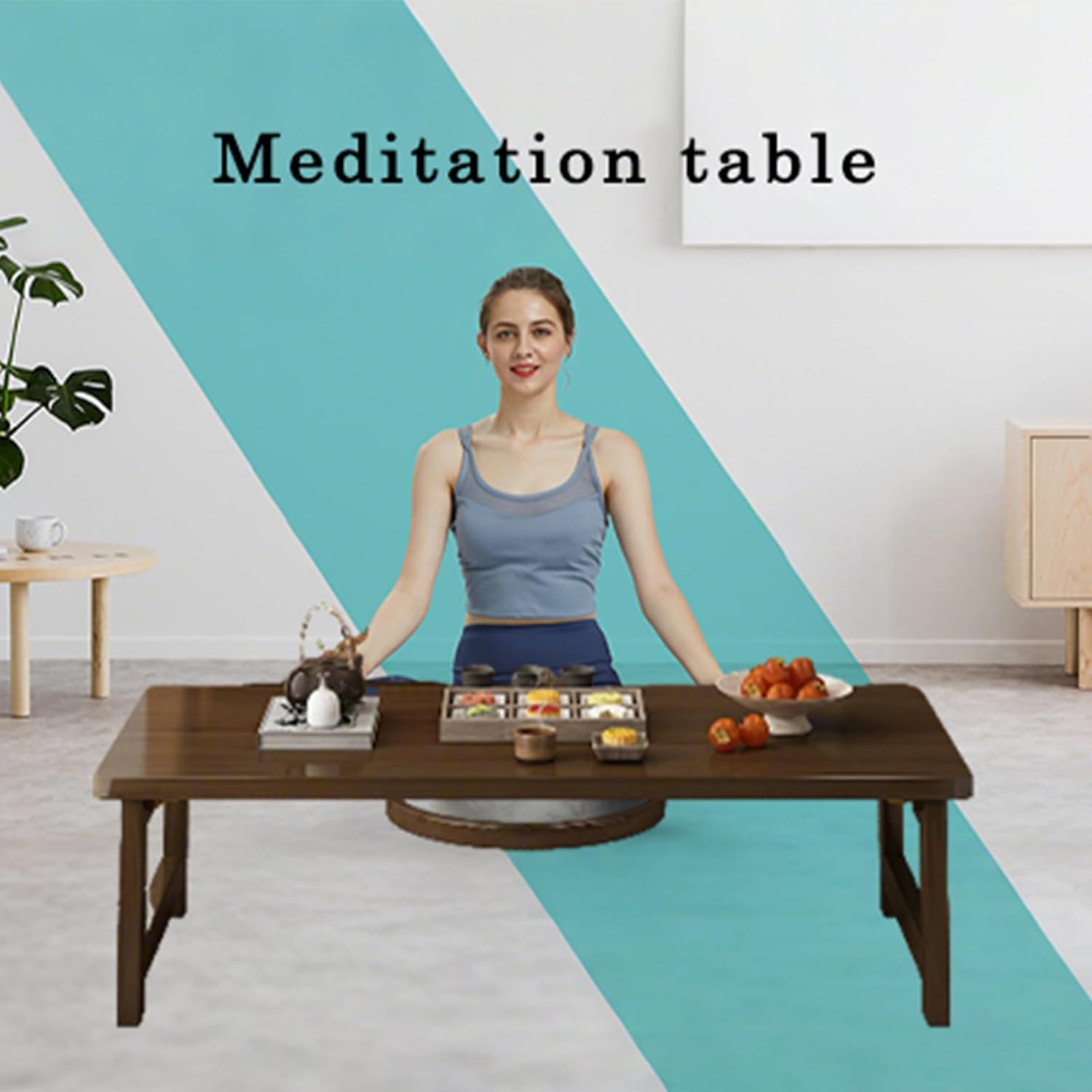 Japanese Floor Table Bamboo Japanese Folding Table Portable Solid Wood Japanese Coffee Table, No Assembly Folding Coffee Table for Sitting on The Floor, Easy Storage (31.5 * 17.7 * 13.8)