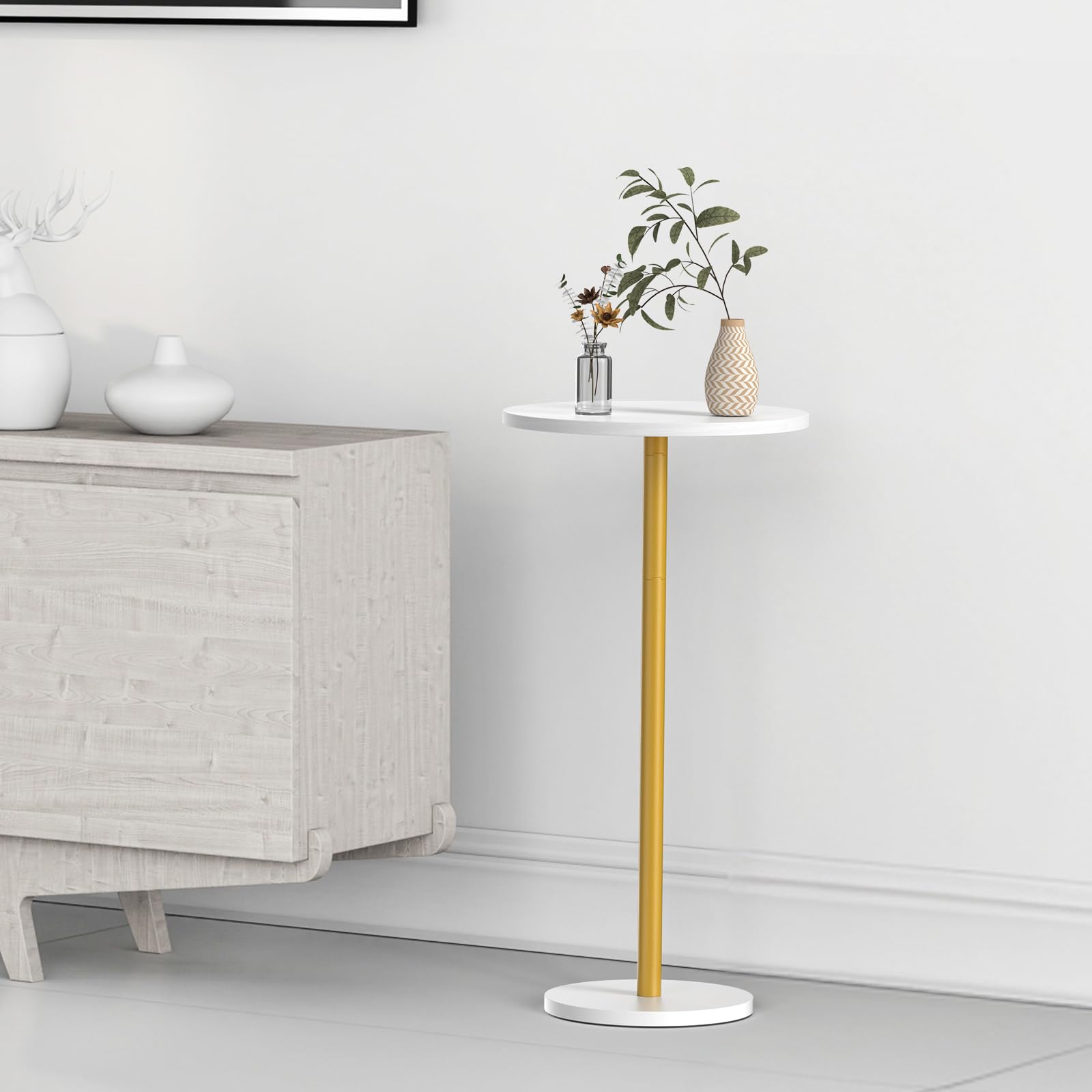 Small Round Side Table, Drink Tables for Narrow Spaces, Pedestal End Table Stand for Living Room, Modern Black Small Nightstand for Bedside, Round Table for Bedroom Sofa-Side