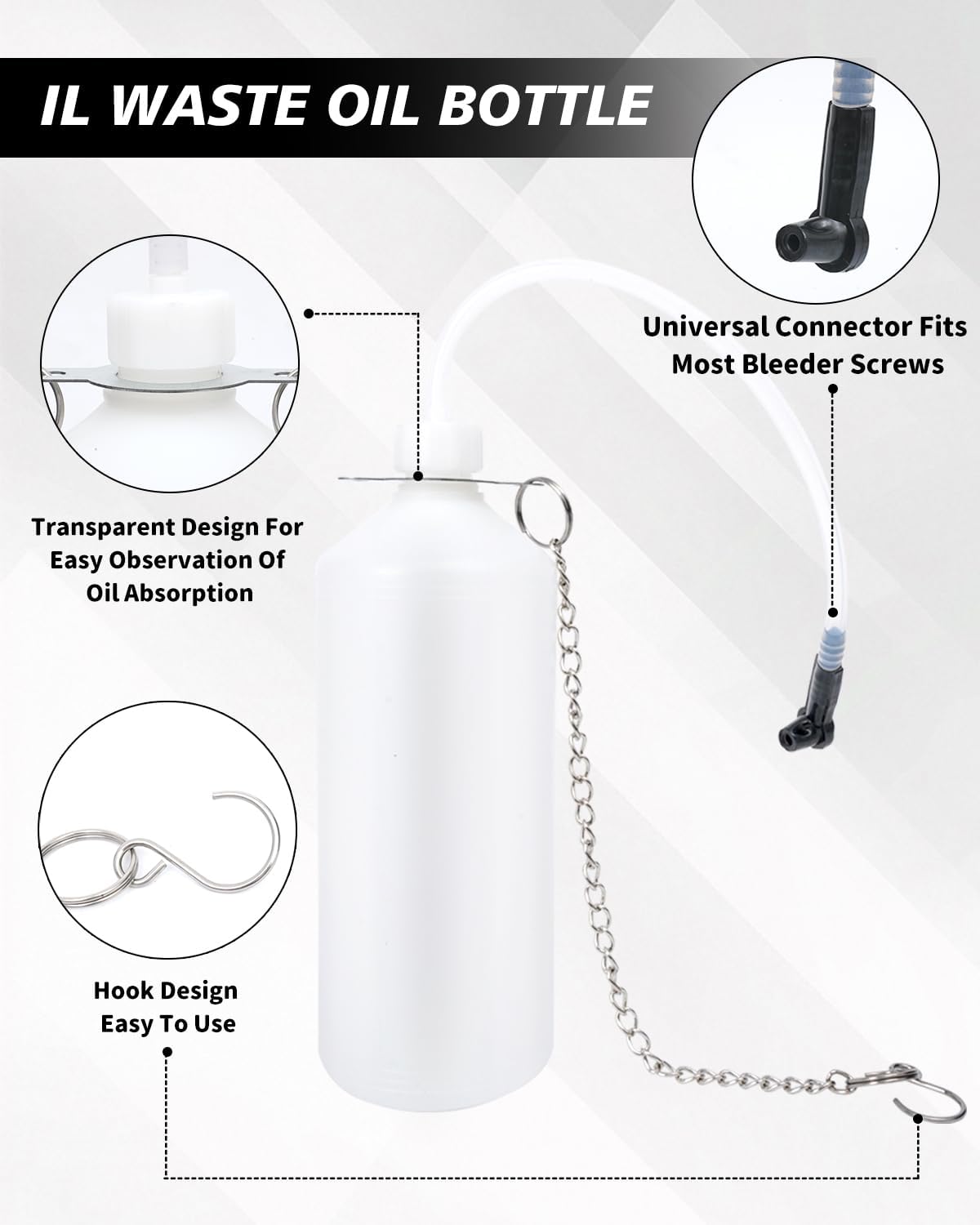 Brake Bleeder Kit with 3L Pressure Pump, 1L Waste Bottle & 4 Upgraded Adapters, Manual Brake Fluid Bleeder Tool for Most Vehicles, One-Person Operation