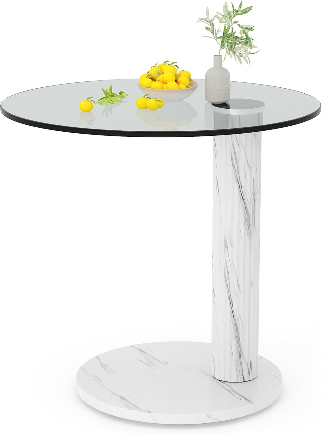 Hooseng Glass Round Coffee Table End Table, 22-Inch Modern Tempered Transparent Glass Top,Perfect for Living Room,Cafe,Home,and Office(White)