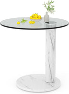 Hooseng Glass Round Coffee Table End Table, 22-Inch Modern Tempered Transparent Glass Top,Perfect for Living Room,Cafe,Home,and Office(White)