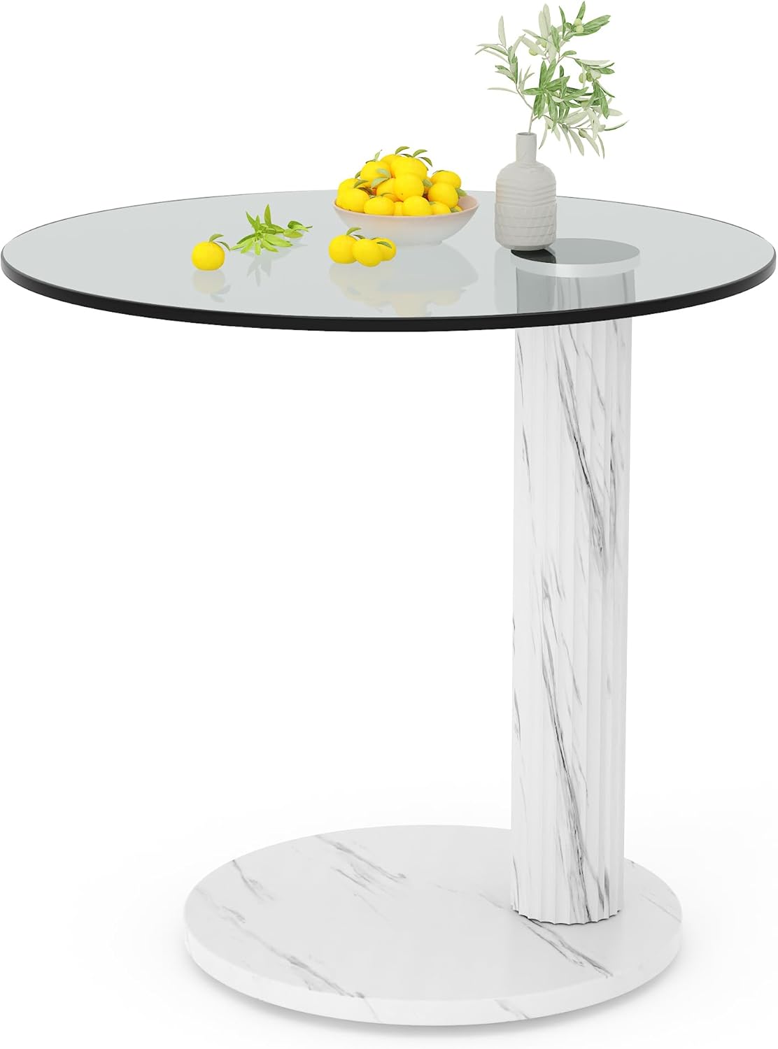 Hooseng Glass Round Coffee Table End Table, 22-Inch Modern Tempered Transparent Glass Top,Perfect for Living Room,Cafe,Home,and Office(White)