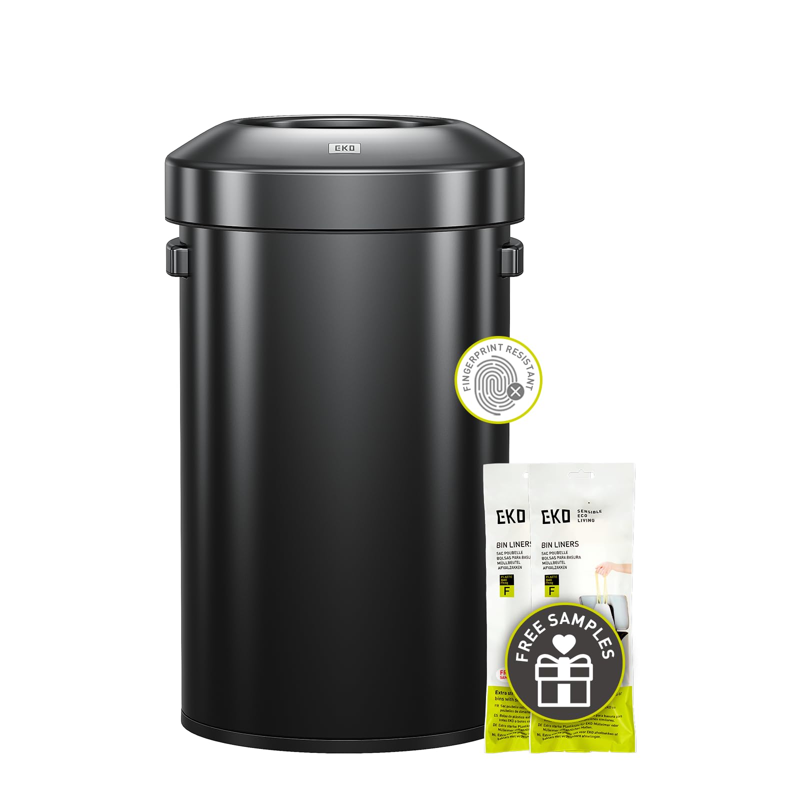 EKO Urban 24 Gallon Round Stainless Steel Open Top Waste Bin, Tall Commercial Trash Can for Indoor/Outdoor, Extra Large Metal Garbage Bin for Office, Restaurant, Restroom, 90L