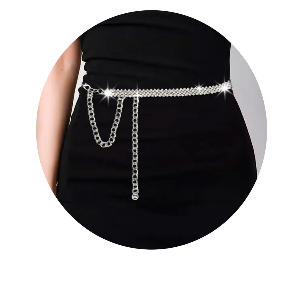 INOGIH Silver Rhinestone-Waist-Chain-Belt Formal Dress Belt Diamond Bling Wedding Bridal Belt for Women