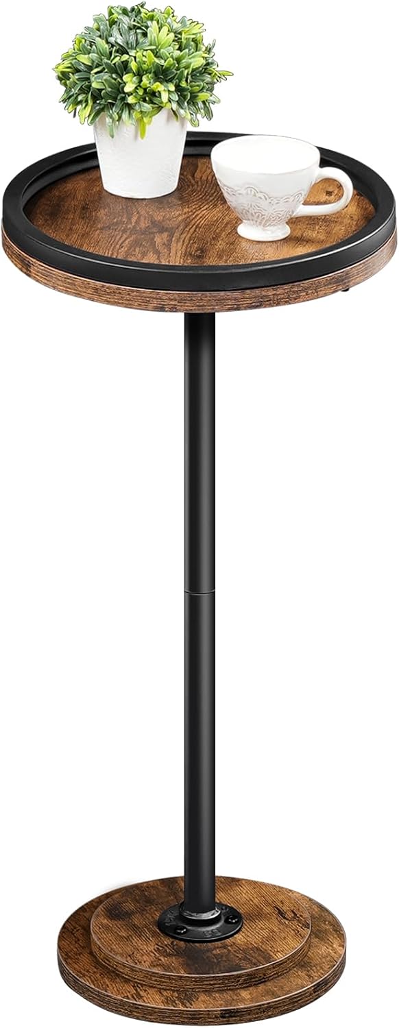 HOOBRO Small Round Side Table, Drink Table, Coffee Martini Table with Pedestal for Small Spaces in Living Room, Bedroom, Sofa Couch, Rustic Brown BF168BZ01