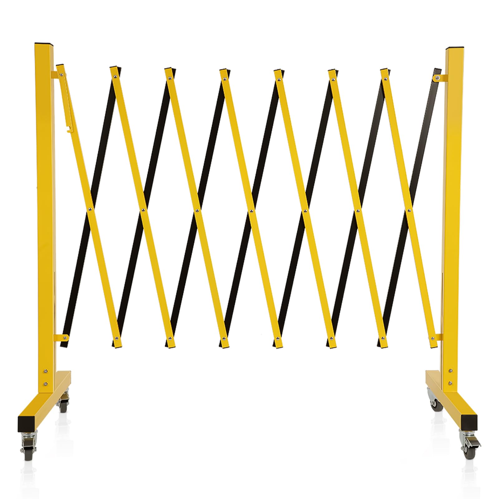 FAHKNS Industrial Expandable Barricade with Wheels 16.4 Feet Long Retractable Metal Traffic Gate Portable Security Barrier for Construction Site Elevator Outdoor Road Yellow Black