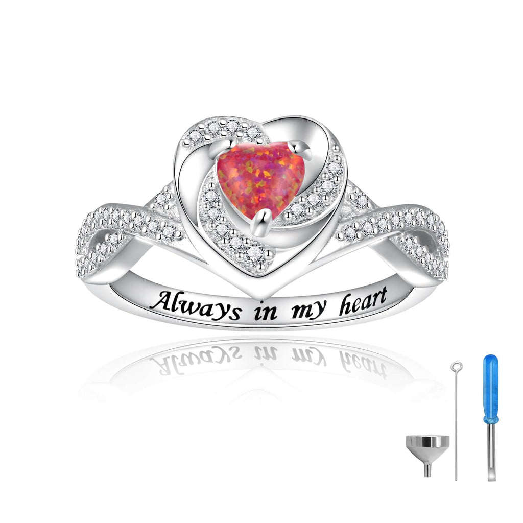 Heart Cremation Ring for Ashes - 925 Sterling Silver Opal Urn Keepake Rings Memorial Jewelry for Women