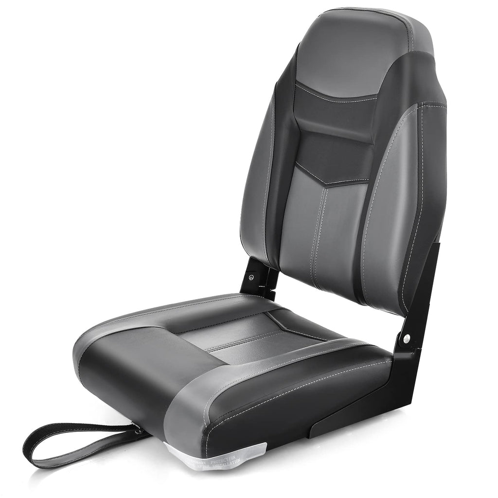 Goplus Low/High Back Boat Seats, Folding Boat Seat with Stainless Steel Screws & Aluminum Hinges, Thickened Sponge Padding, Waterproof Fishing Captain Boat Seats (2 Packs-Camo & Gray)