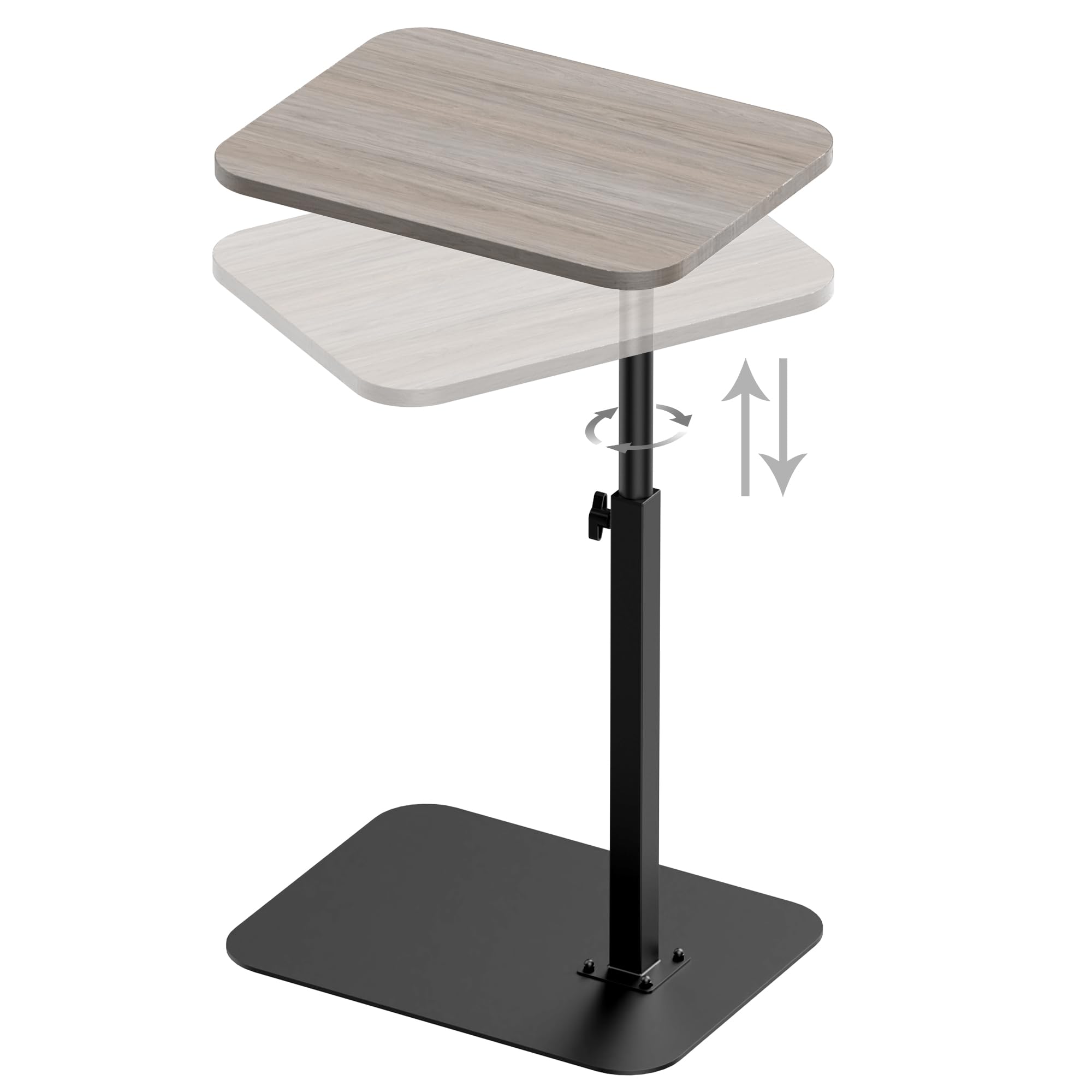 Side Table Sofa Tray for Couch Heavy Metal Base Swivel/Adjustable Height, Sofa Bed Bathroom Study TV Tray C Shaped End Table Food Snack Trays for Eating