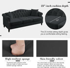 79" Chesterfield Velvet 3-Seater Sofa for Living Room,Tufted Couch with Rolled Arms Nailhead and Two Pillows for Living Room, Bedroom