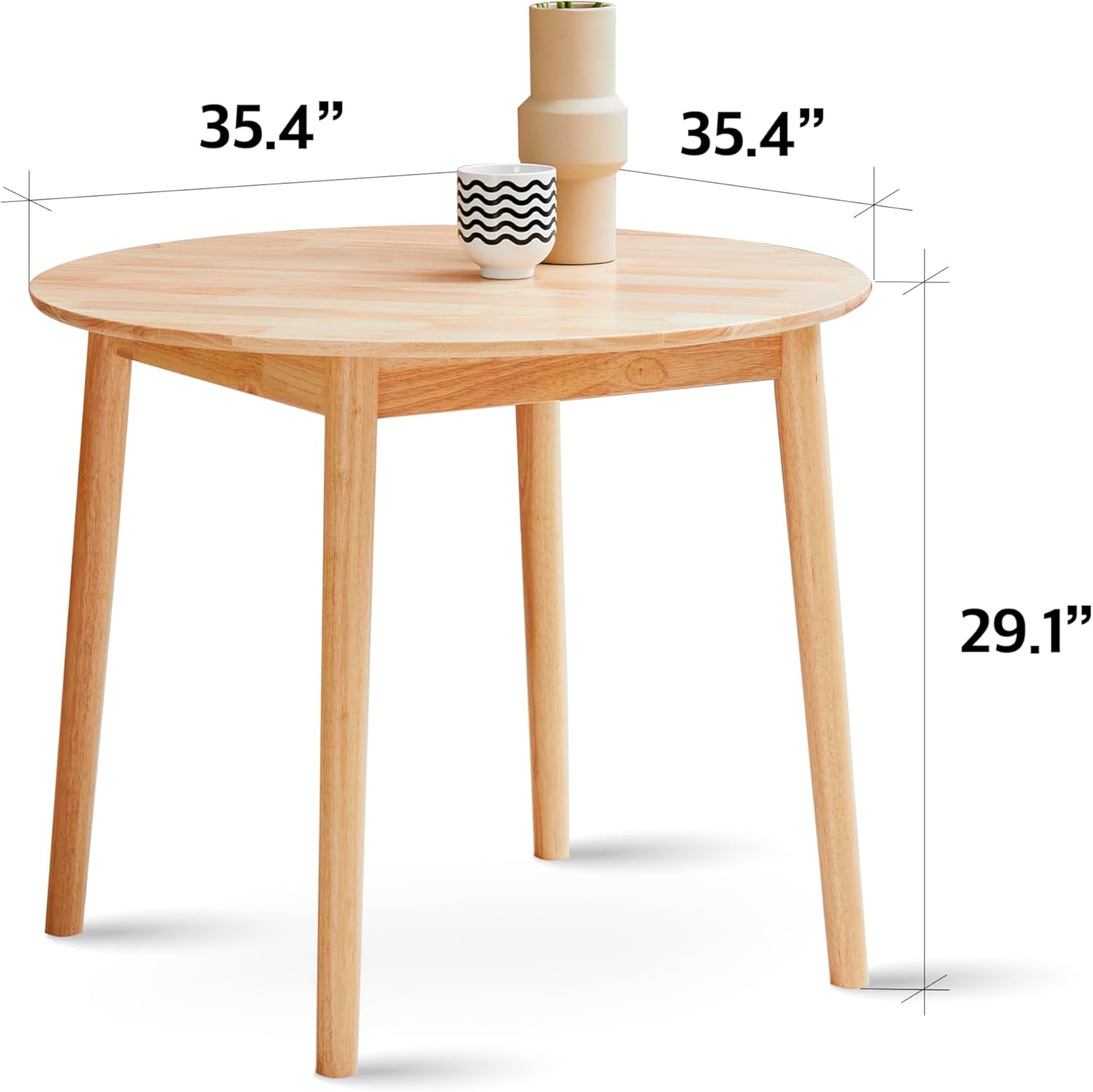 Livinia Aslan 35.4" Round Wooden Dining Table/Mid Century Modern Malaysian Oak Kitchen Table (Natural-Oak)