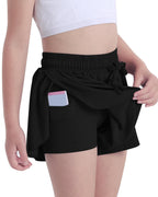 KEREDA Pige Flydende Shorts, Sommerfugl Shorts til Teen Piger med Spandex Foring 2-i-1 til Løb, Fitness, Atletik, Træning 1 Pakke 9-10 År (Sort)