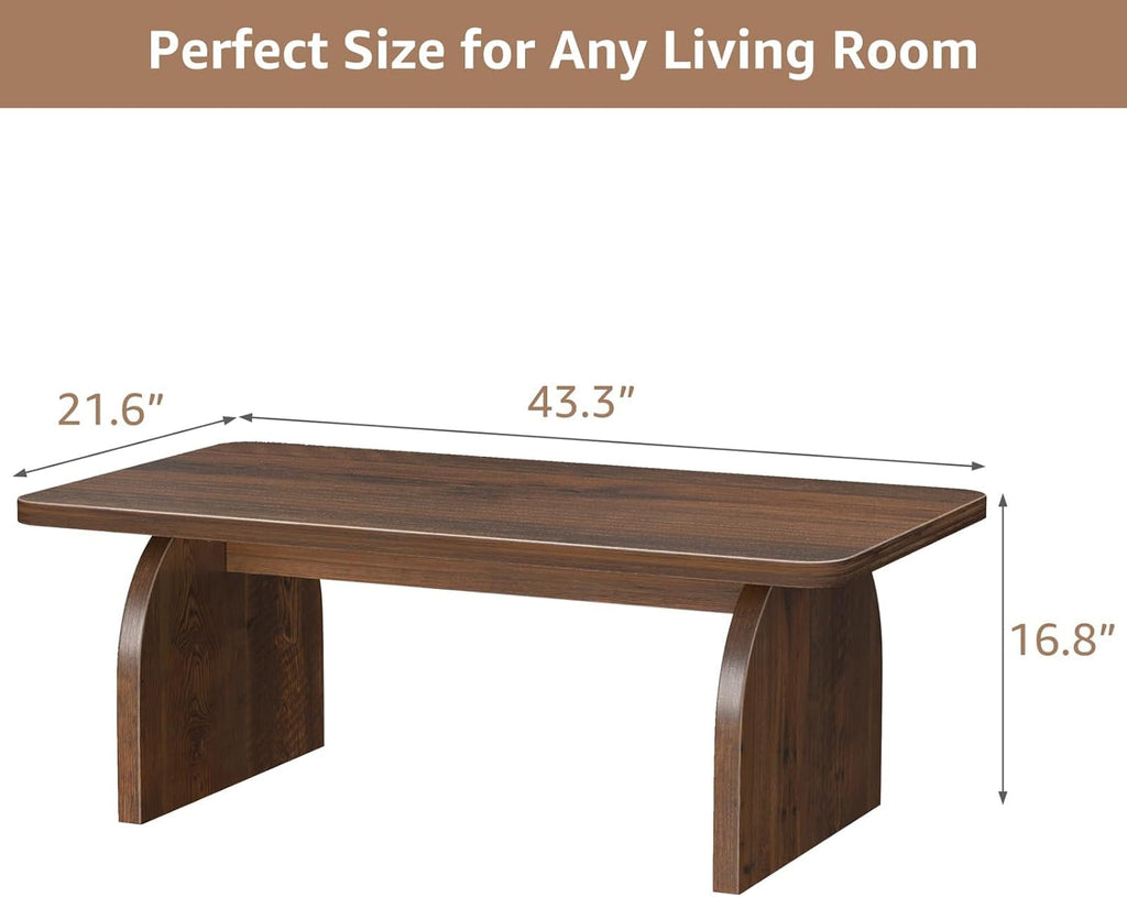 Farmhouse Coffee Table for Living Room - Dark Wood Rustic Rectangle Coffee Table Walnut, Solid Wooden Brown Center Table