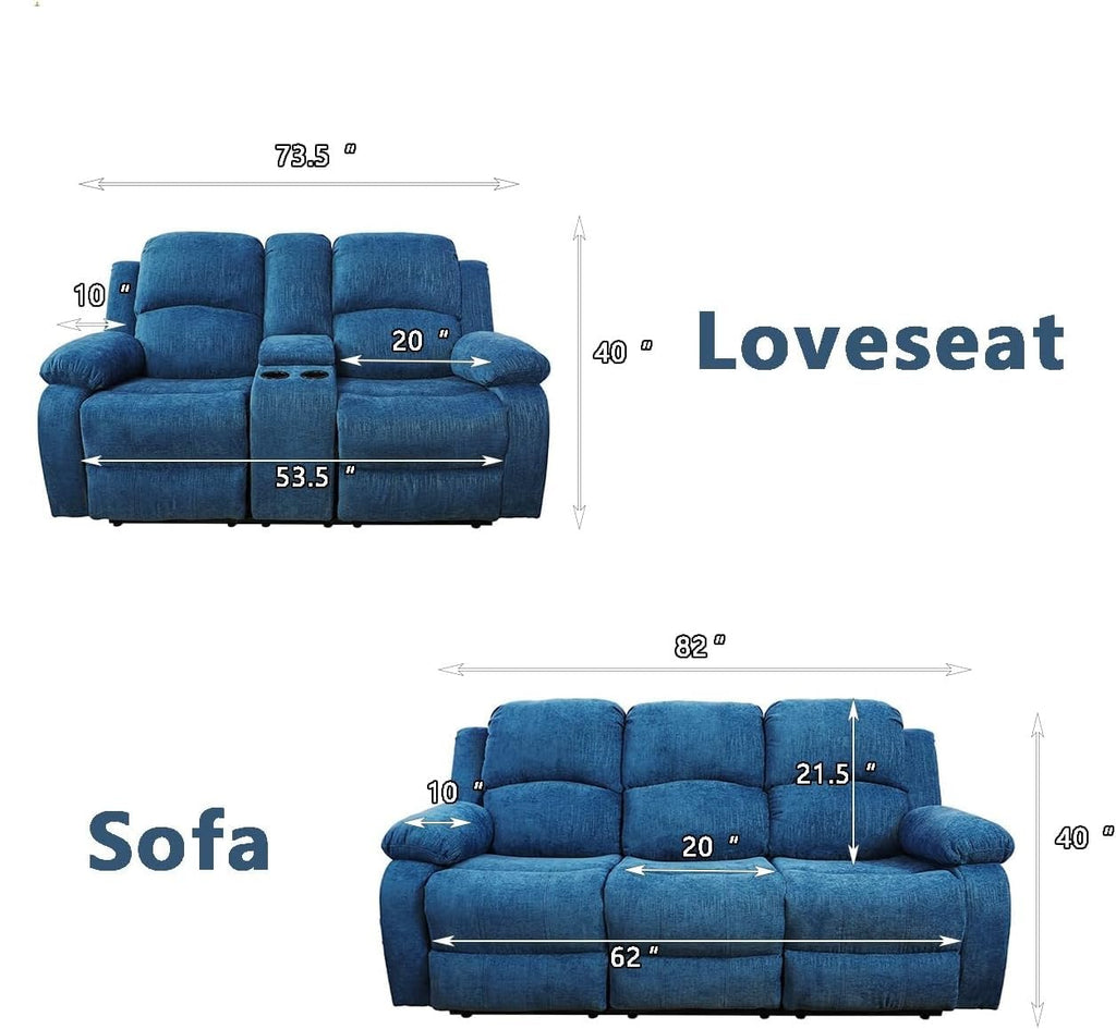 Bonded Leather Living Room Furniture Set Reclining Sofa Set Loveseat Furniture Sets in Living Room Sofa Recliners (3 Pieces, Brown)