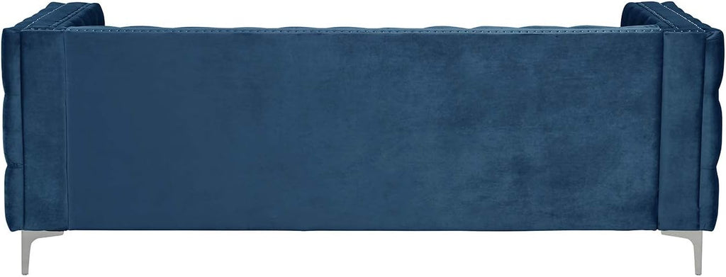 Morden Fort Sofas for Living Room, 85" Blue Chesterfield Sofa with Button Tufted & Nailhead Trim, Classic Velvet Upholstered Sofa for Office, Apartment, Home